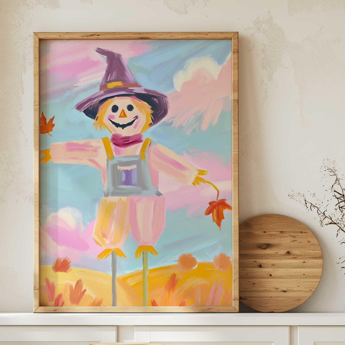 Pastel Scarecrow Autumn Print Girly Halloween Nursery Decor
