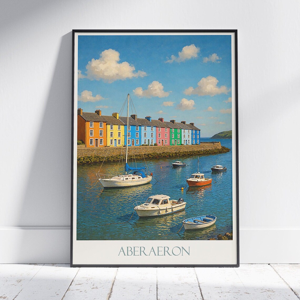 Aberaeron Colorful Harbour Houses Wales Coastal Travel Poster