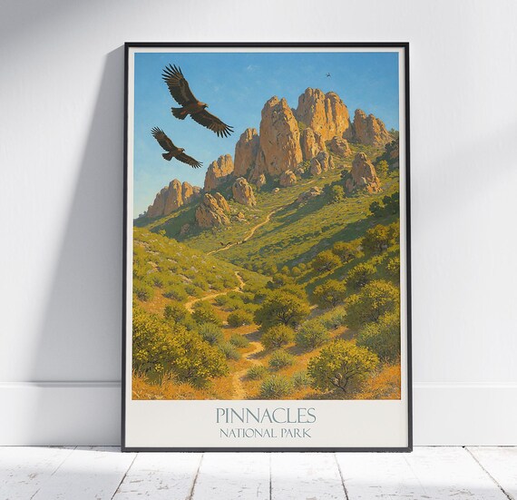 Pinnacles National Park Soaring Eagles Rock Spires Vintage Travel Poster