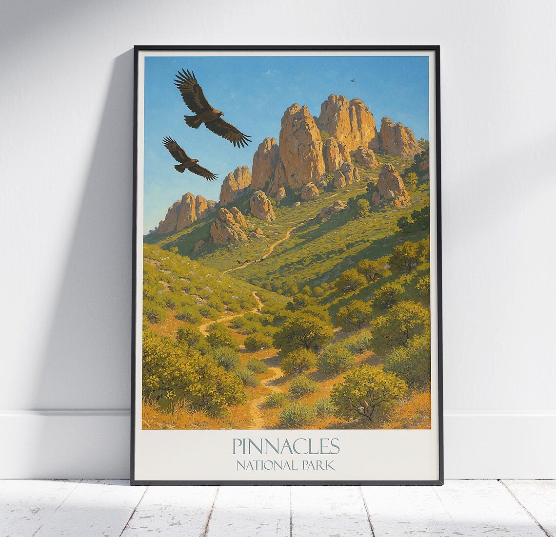 Pinnacles National Park Soaring Eagles Rock Spires Vintage Travel Poster