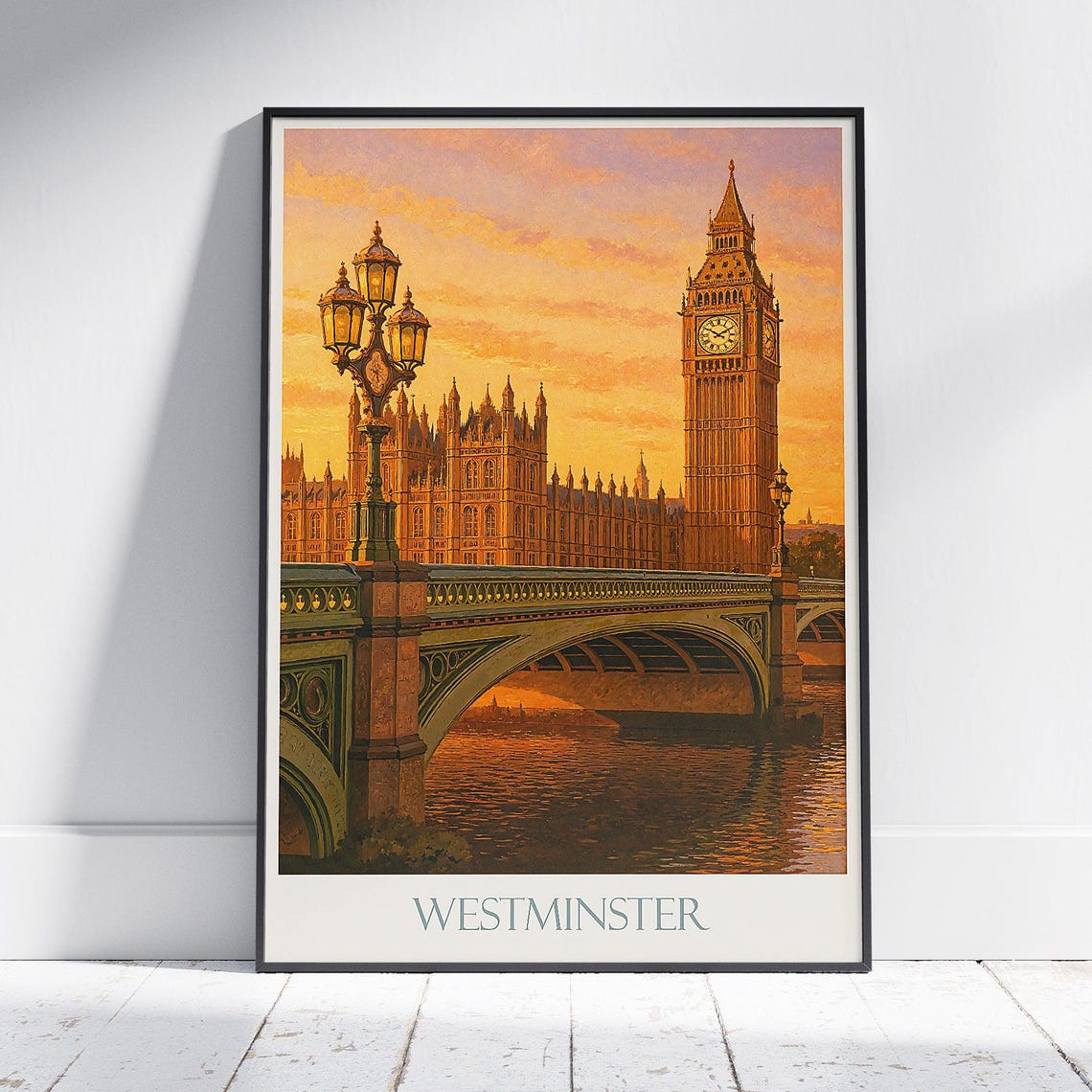 Westminster London Travel Poster Big Ben Sunset Art Houses Of Parliament Print Iconic Uk Cityscape Wall Decor