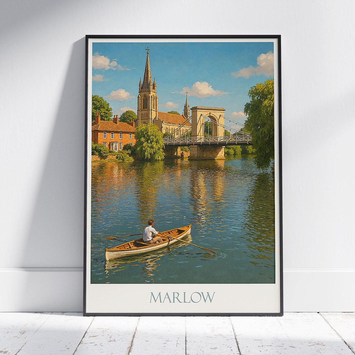 Marlow England Thames Rowing Scene Vintage Travel Art Poster