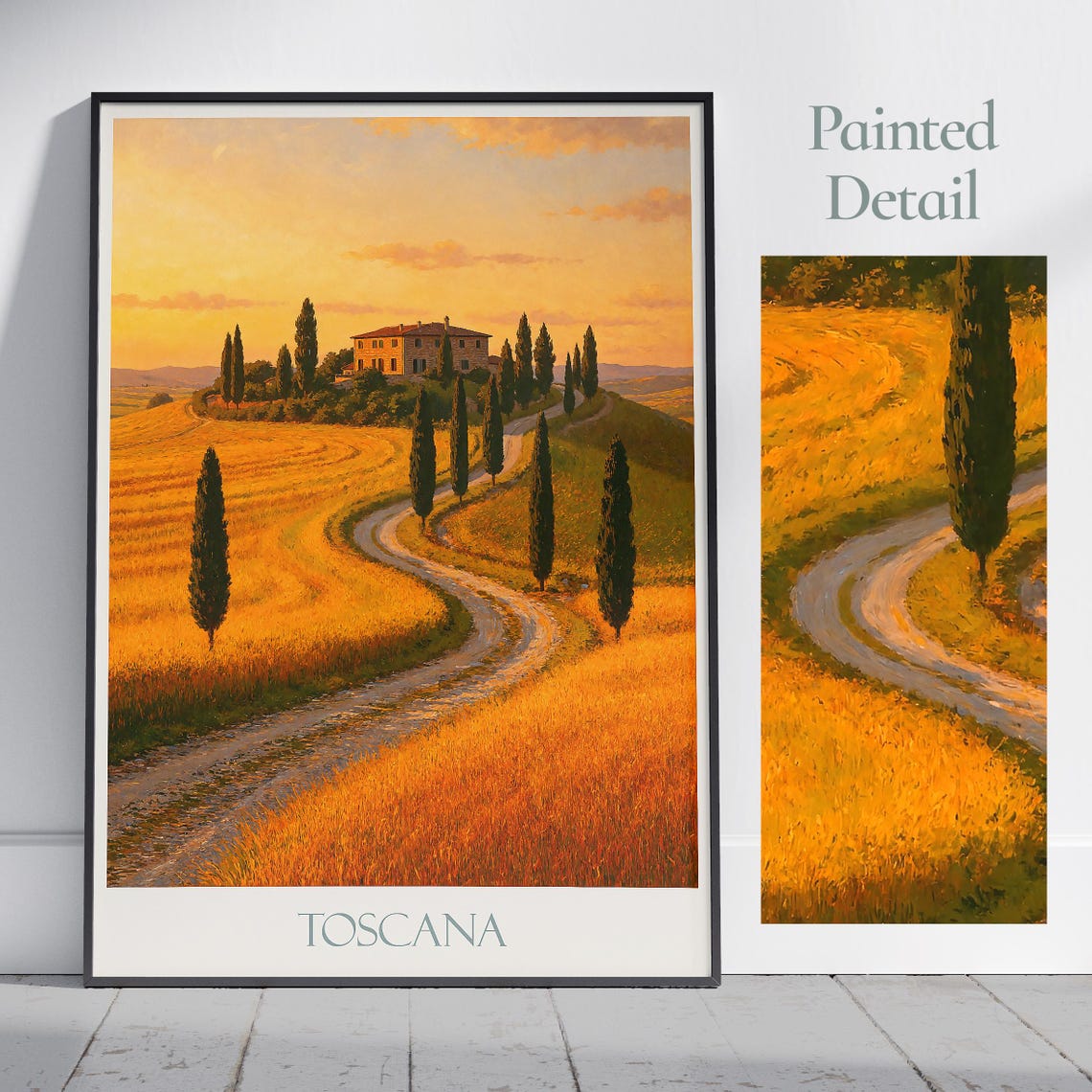 Tuscany Cypress-Lined Road and Villa Golden Sunset Poster Italy