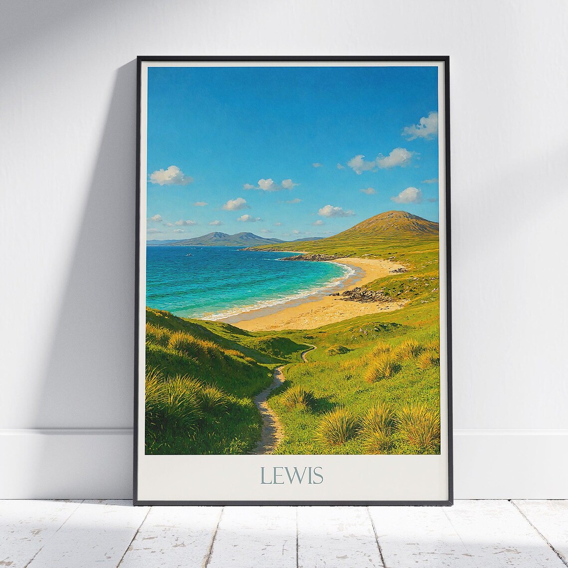 Isle of Lewis Beach Golden Path Turquoise Sea Scotland Travel Poster
