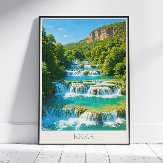 Krka Waterfalls Croatia Turquoise Cascades Skradinski Buk Travel Poster