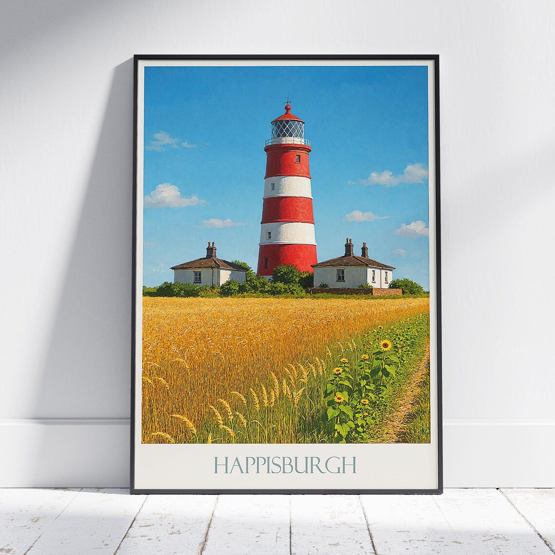 Happisburgh Norfolk Red White Lighthouse Coastal Travel Poster