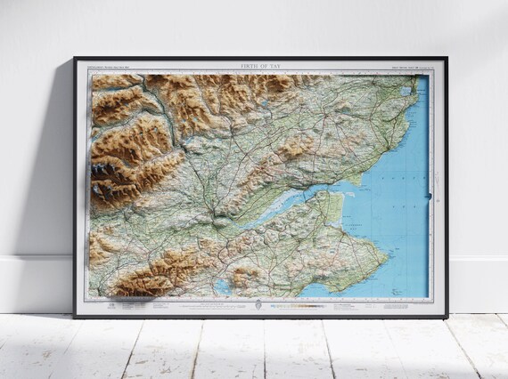 Firth Of Tay Scotland 3D Shaded Relief Topographic Map Poster