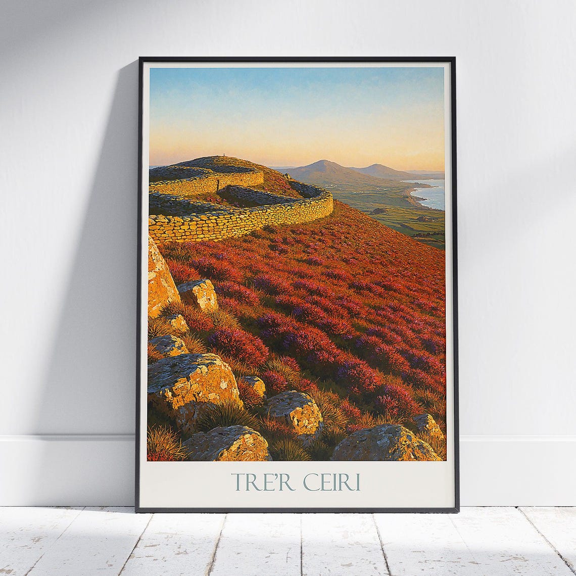 Trer Ceiri Wales Travel Poster Iron Age Hillfort Heather Sunset Art