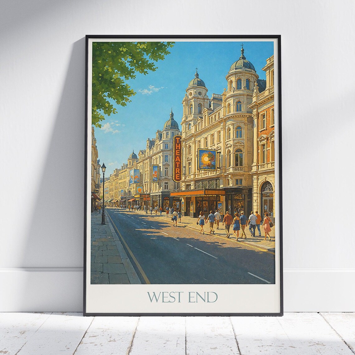 London West End Theatre District Busy Street Vintage Travel Poster