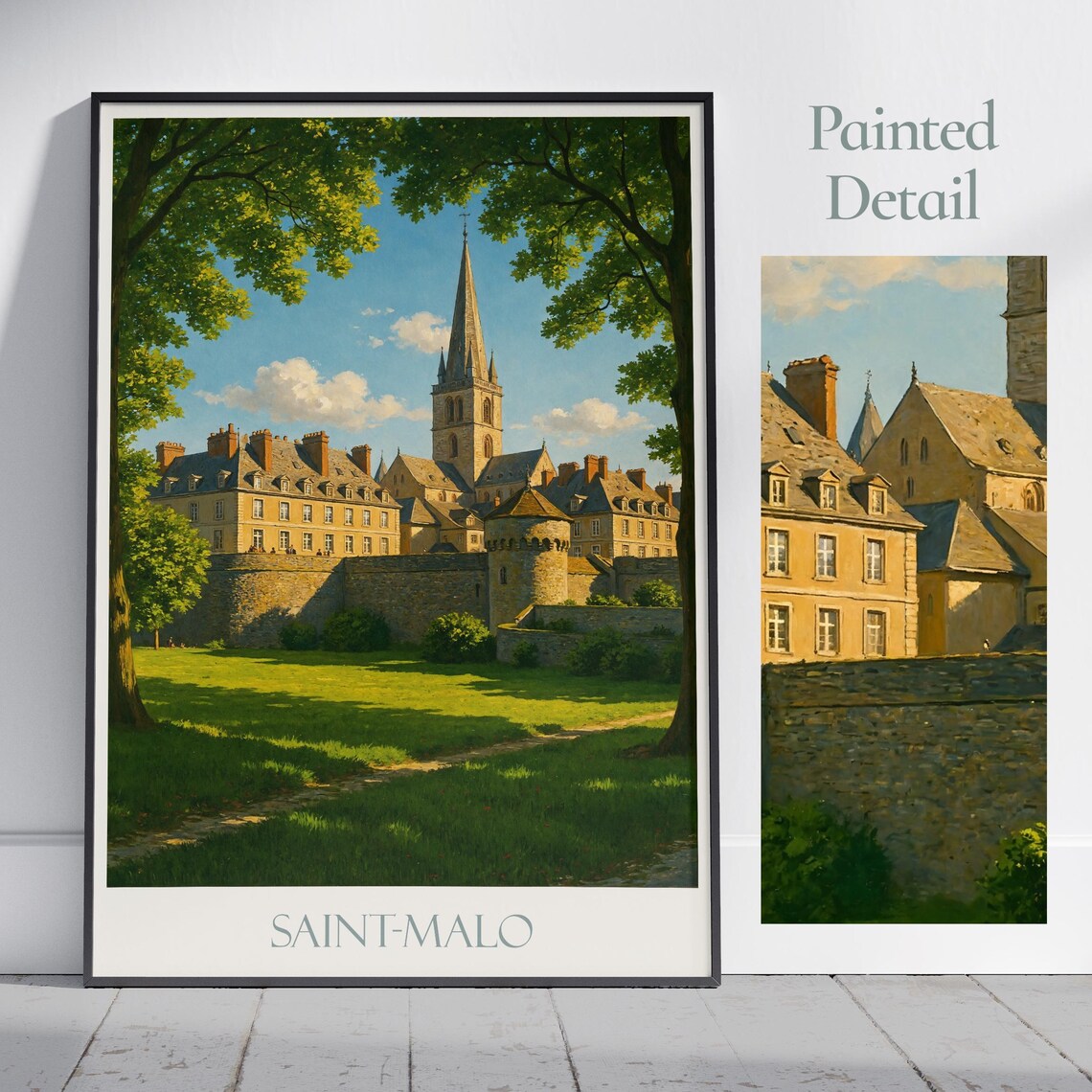 Saint Malo France Walled City Church Spire Painted Travel Poster