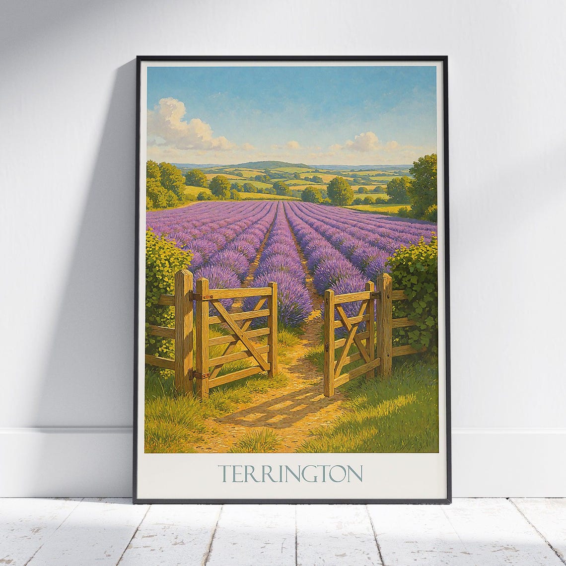 Terrington Lavender Field Bloom Through a Wooden Gate Poster