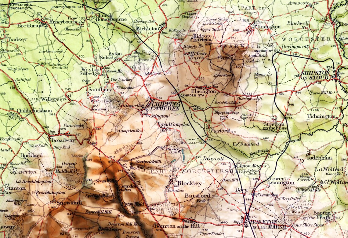 Oxford Cotswolds UK Vintage Atlas Shaded Relief Map Art Poster - Image 3