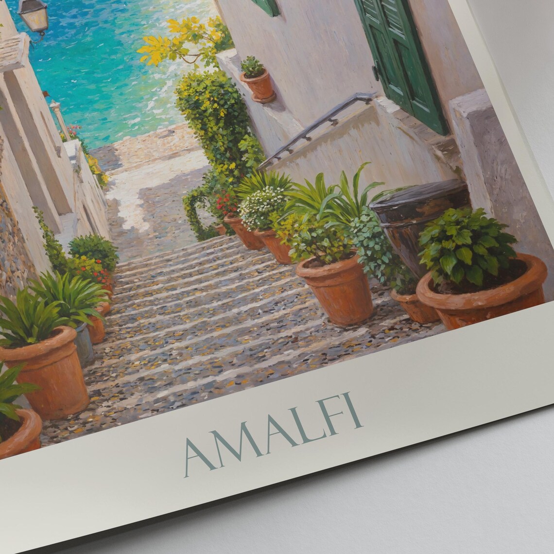 Amalfi Coast Sea Steps Bougainvillea Flowers Italy Travel Poster - Image 4