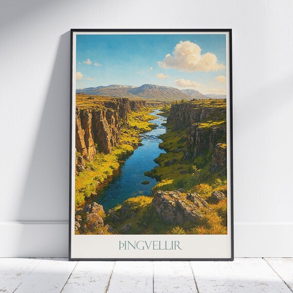 Thingvellir Iceland Golden Canyon River Rocky Gorge View Poster