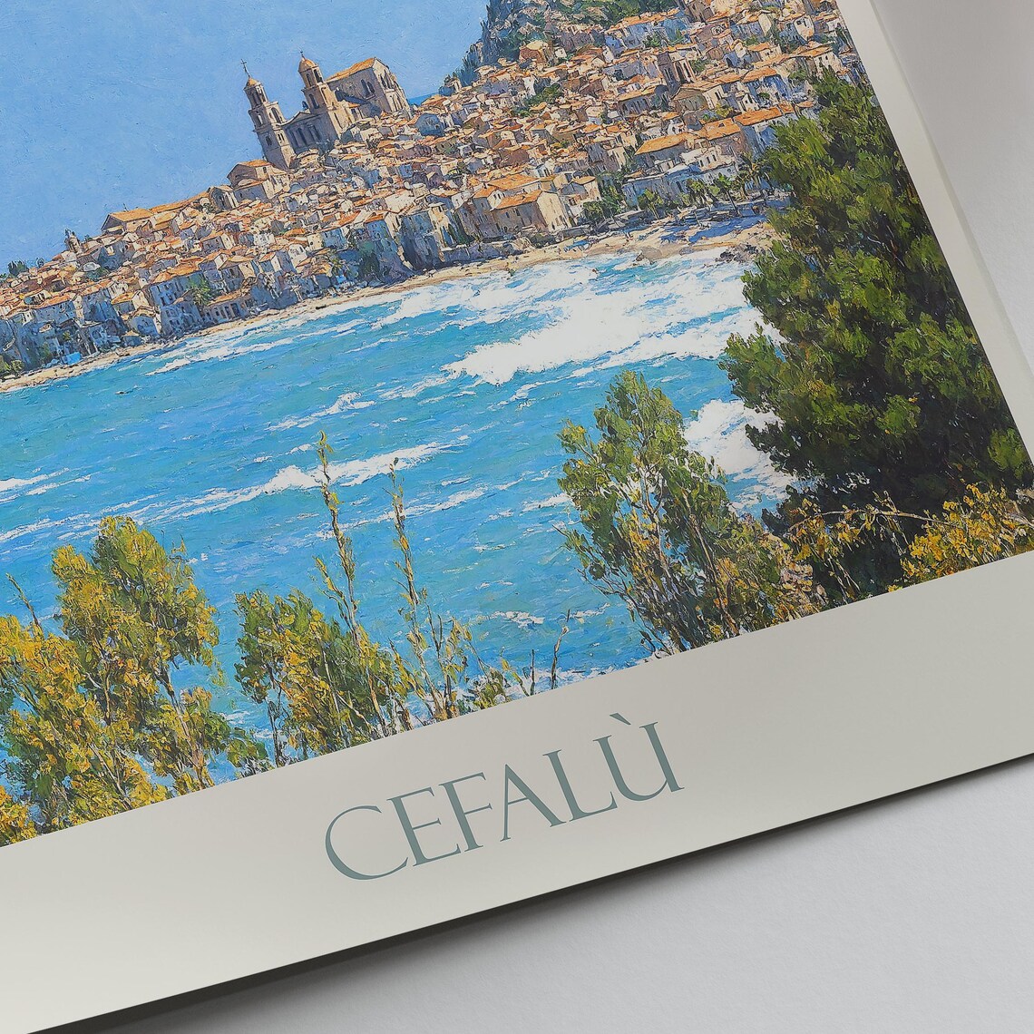 Cefalu Sicily Italy Historic Beach Cliffs Painted Travel Poster - Image 3