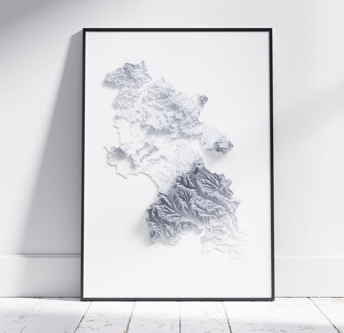 Buckinghamshire Minimalist White Sculpted 3D Relief Map Poster