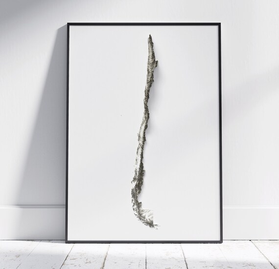 Chile Minimalist Shaded Relief Topographic Country Map Poster
