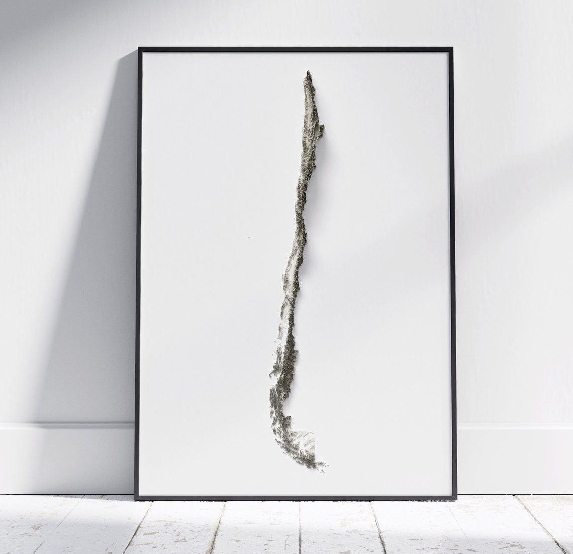 Chile Minimalist Shaded Relief Topographic Country Map Poster