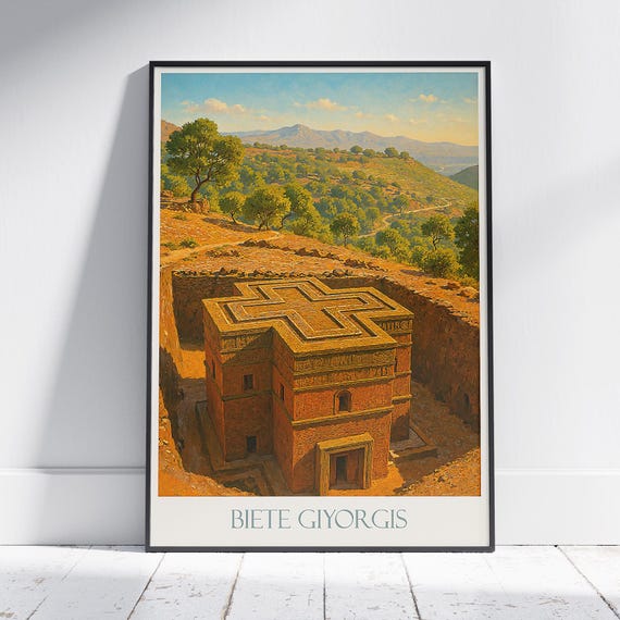 Lalibela Travel Poster Biete Giyorgis Church Ethiopia Art Print Ancient Wonders Wall Unique Home Decor Gift