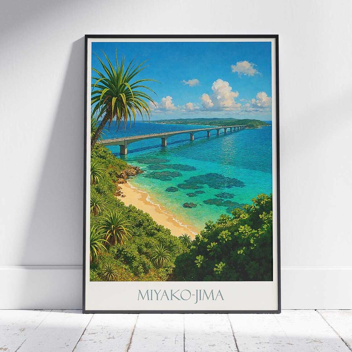 Miyako Jima Okinawa Bridge Turquoise Sea Japan Travel Poster