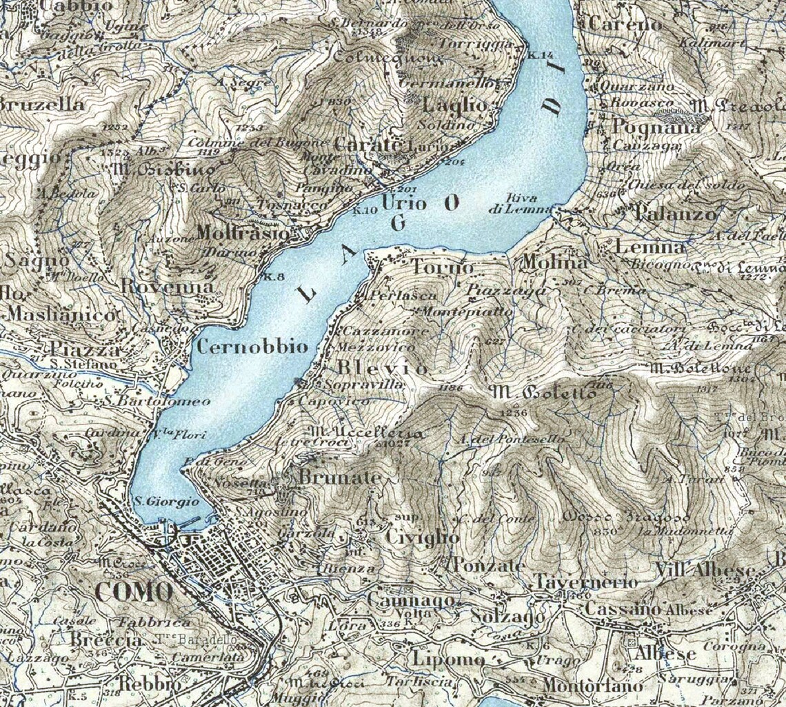 Lake Como Vintage Old Italian Lario Lakes Region Map Art Poster - Image 2