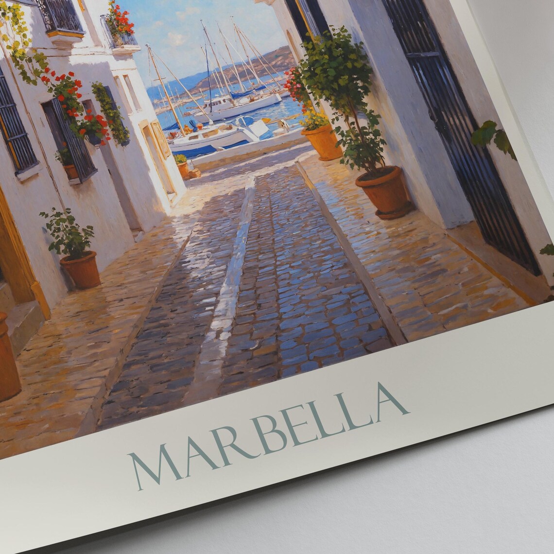 Marbella Andalusian Old Town Harbor Painted Street Travel Poster - Image 2