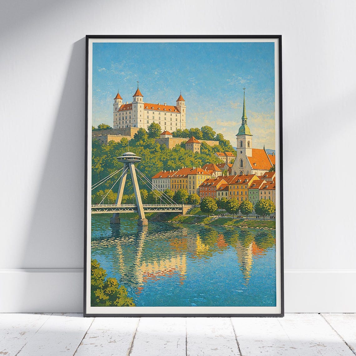 Bratislava Slovakia Castle Bridge Old Town Danube Vintage Travel Poster