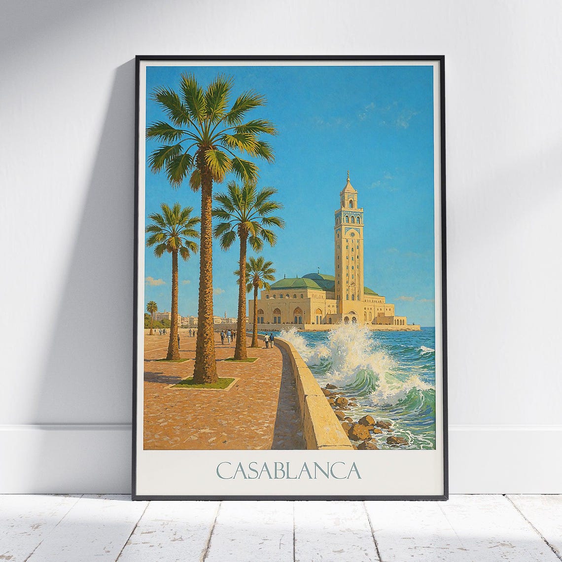 Casablanca Morocco Travel Hassan II Mosque Ocean Scene Wall Poster