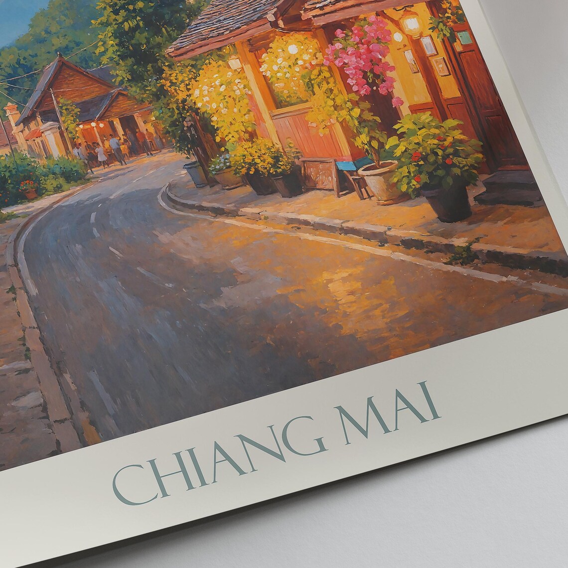 Chiang Mai Thailand Old Street Lanterns Evening Painted Travel Poster - Image 2