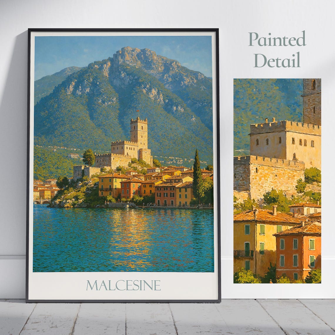 Malcesine Castle Lake Garda Italy Painted View Travel Poster