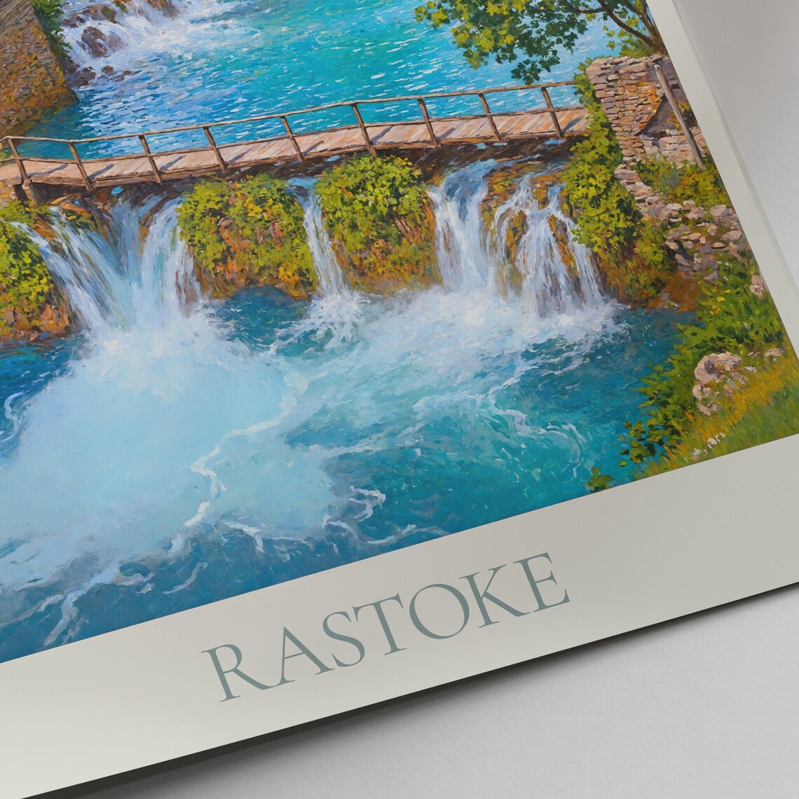 Rastoke Croatia Stone Mill Waterfalls Bridge Painted Travel Poster - Image 3