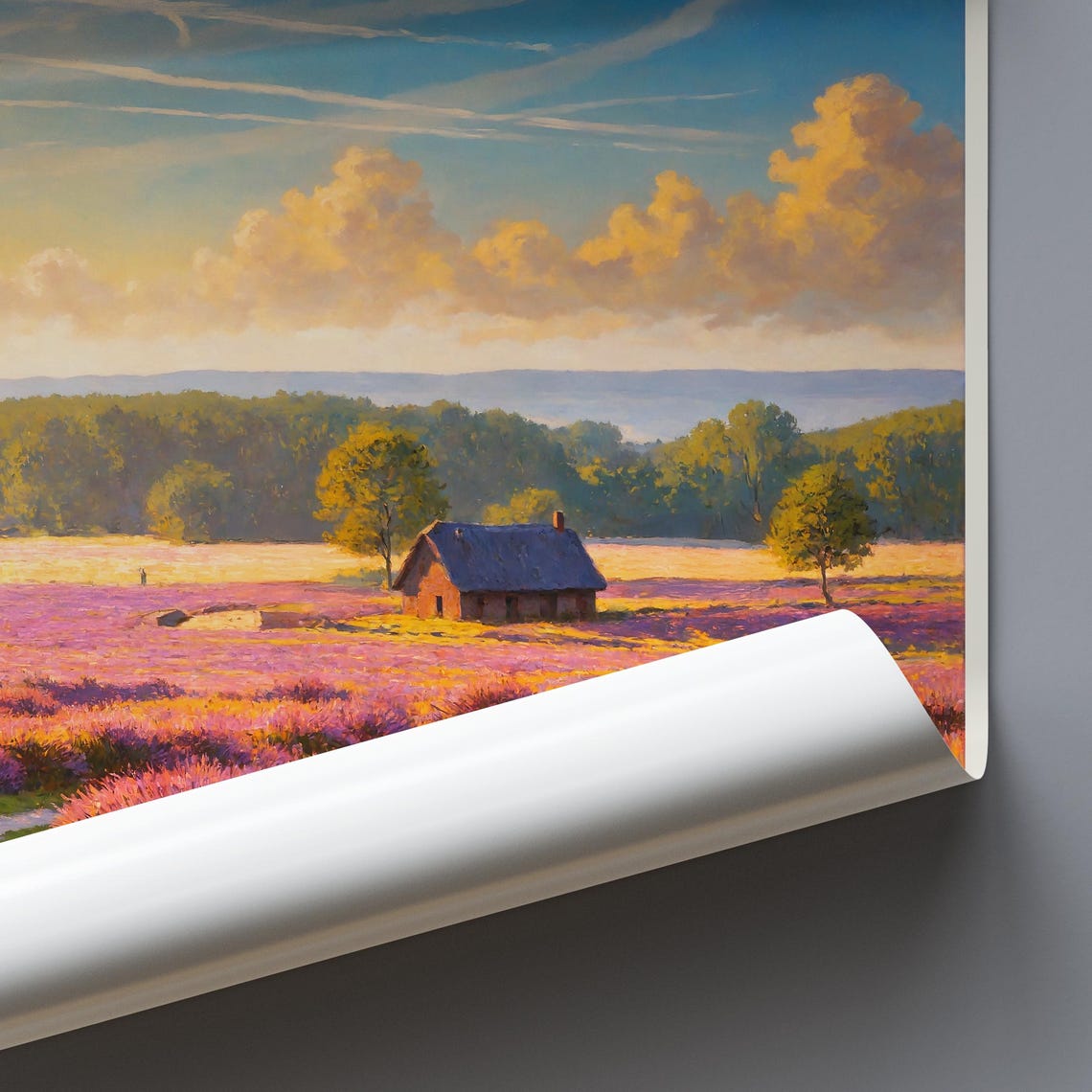 Luneburg Heath Heather Fields Painted Travel Poster Cottage Sky - Image 3