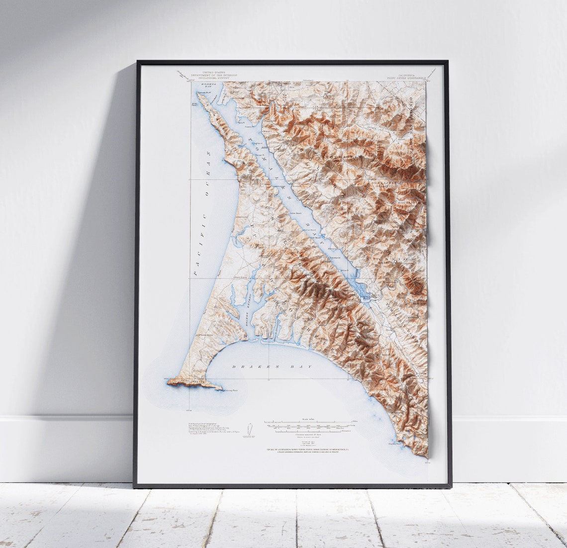 Point Reyes Vintage Shaded Relief Map California Coast Poster