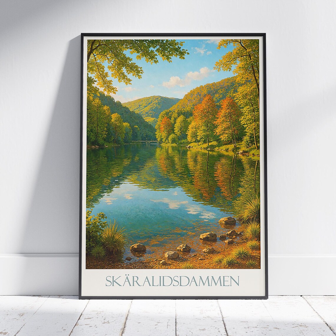 Skaralidsdammen Sweden Autumn Lake Vintage Landscape Travel Poster