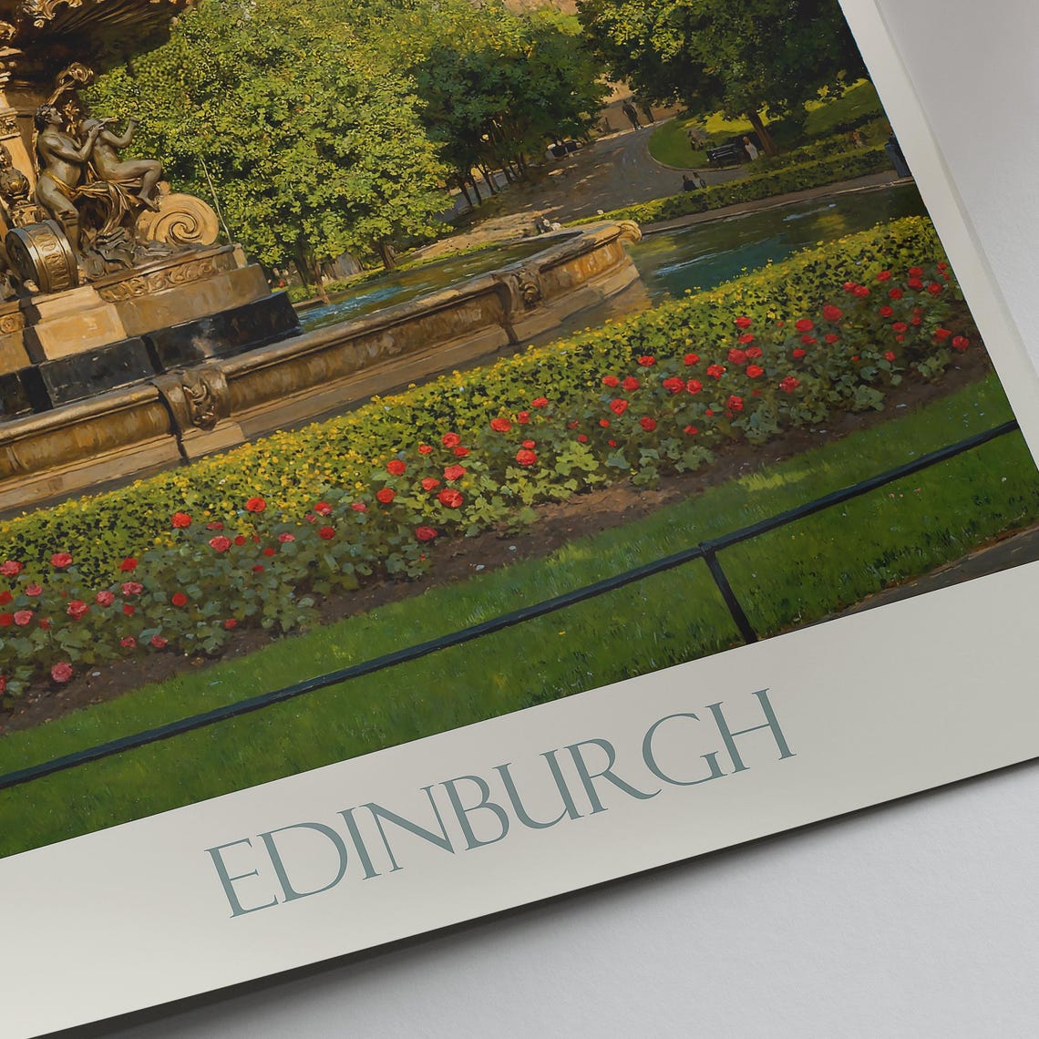 Edinburgh Scotland Castle Fountain Princes Gardens Painted City Poster - Image 2