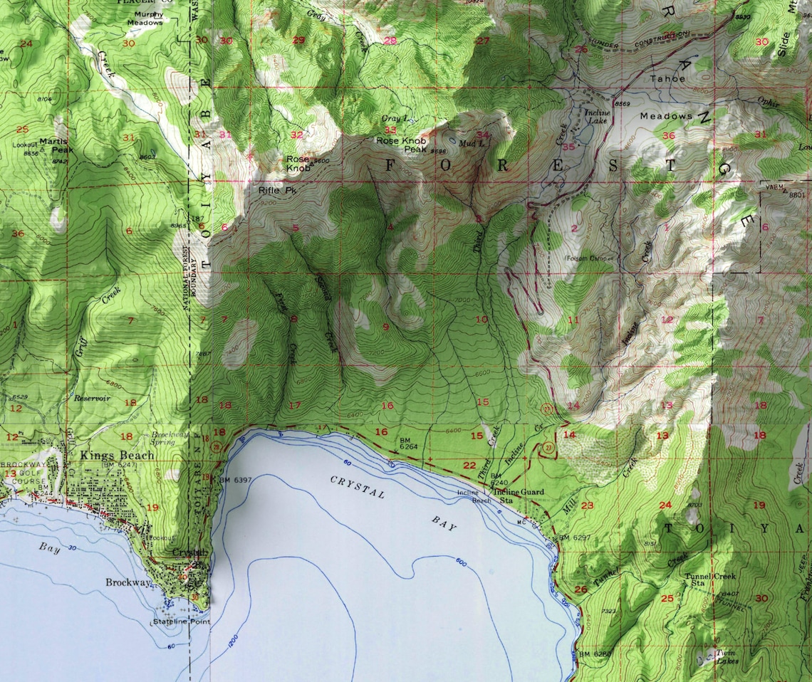 Lake Tahoe California Nevada Shaded Relief Vintage Map Print - Image 3