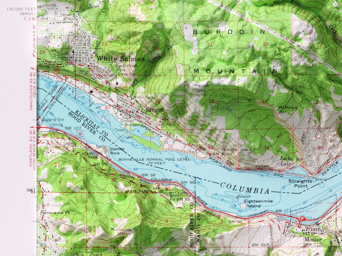 White Salmon Columbia River Vintage Shaded Relief Map Poster - Image 2