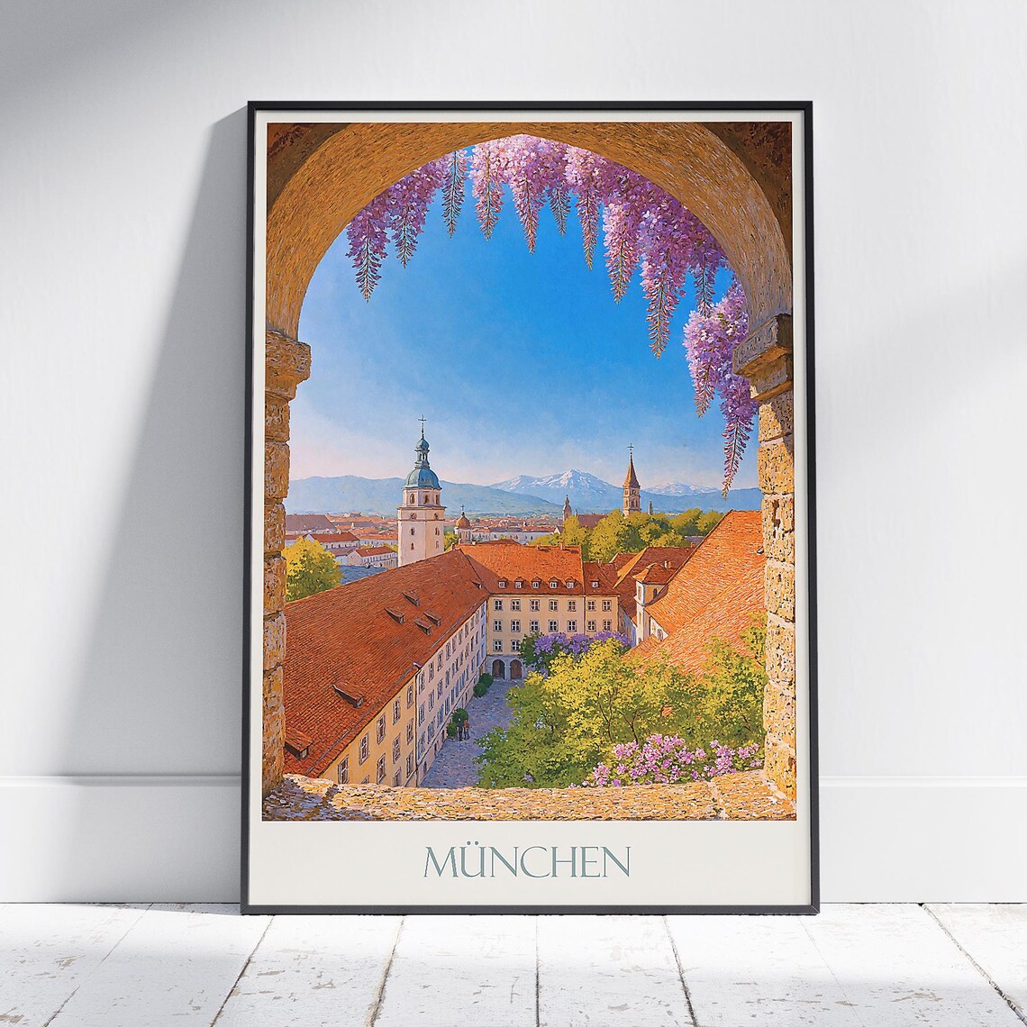 Munich Germany Old Town Wisteria Arch Alpine View Travel Poster