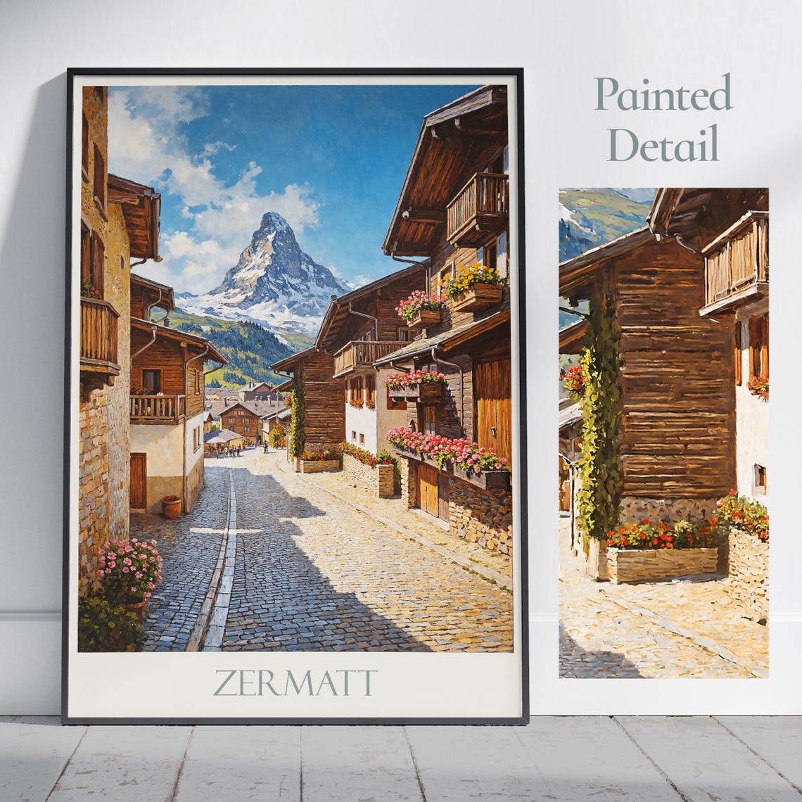 Zermatt Switzerland Matterhorn Alpine Village Street Travel Poster