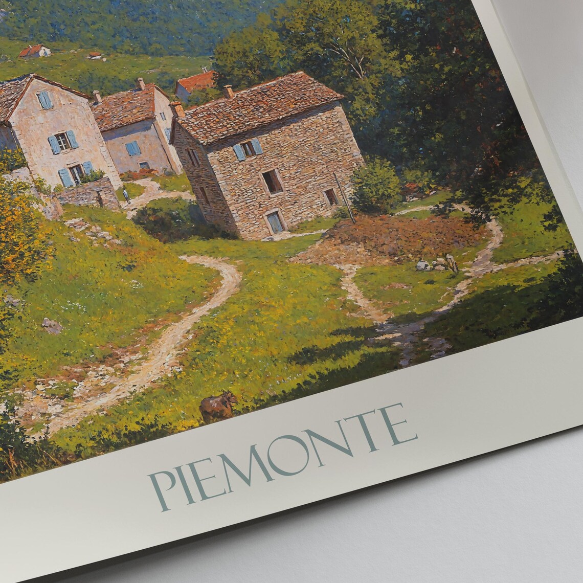 Piedmont Stone Farmhouses Mountain Green Valley Italy Travel Poster - Image 4