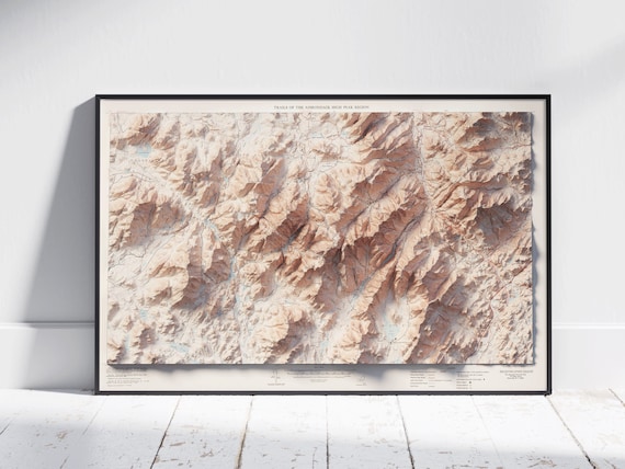 Adirondack High Peaks Trails Shaded Relief Topographic Map Poster