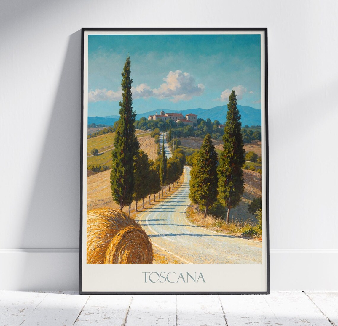 Toscana Italy Cypress Lined Country Road Villa Painted Art Poster