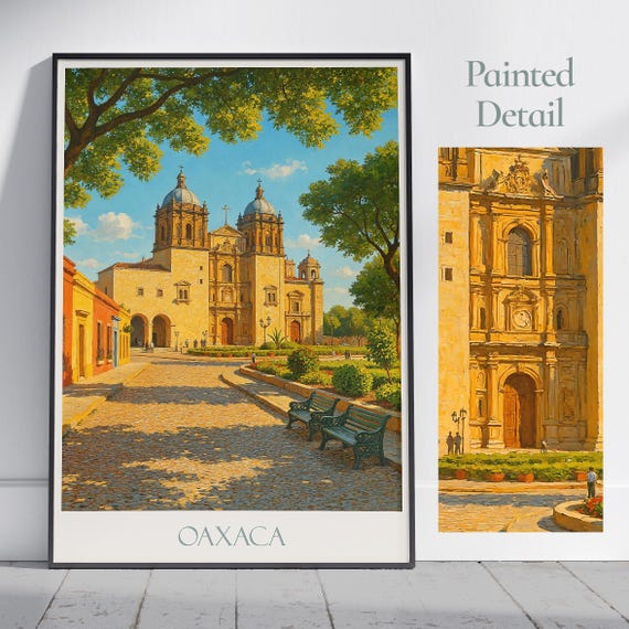 Oaxaca Travel Poster Mexico Painted Wall Art Print Home Decor Framed Personalized Vacation Gift
