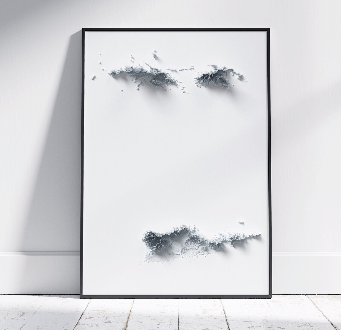 Us Virgin Islands Map 2d Minimalist Topographic Print Shaded Relief Poster Wall Art Modern Decor