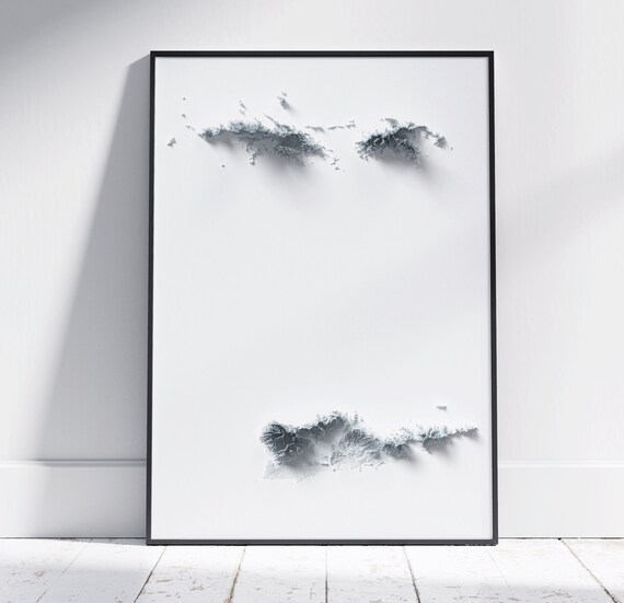 Us Virgin Islands Map 2d Minimalist Topographic Print Shaded Relief Poster Wall Art Modern Decor