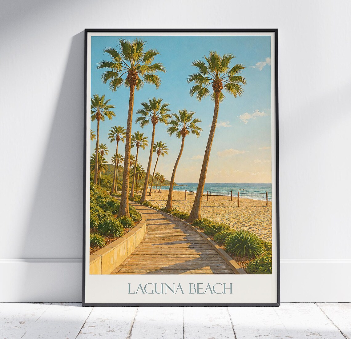 Laguna Beach Boardwalk Palms Ocean Volleyball Net Coastal Poster