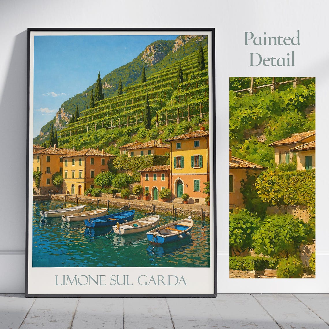 Limone sul Garda Italy Painted Harbor Boats Lake Scene Poster
