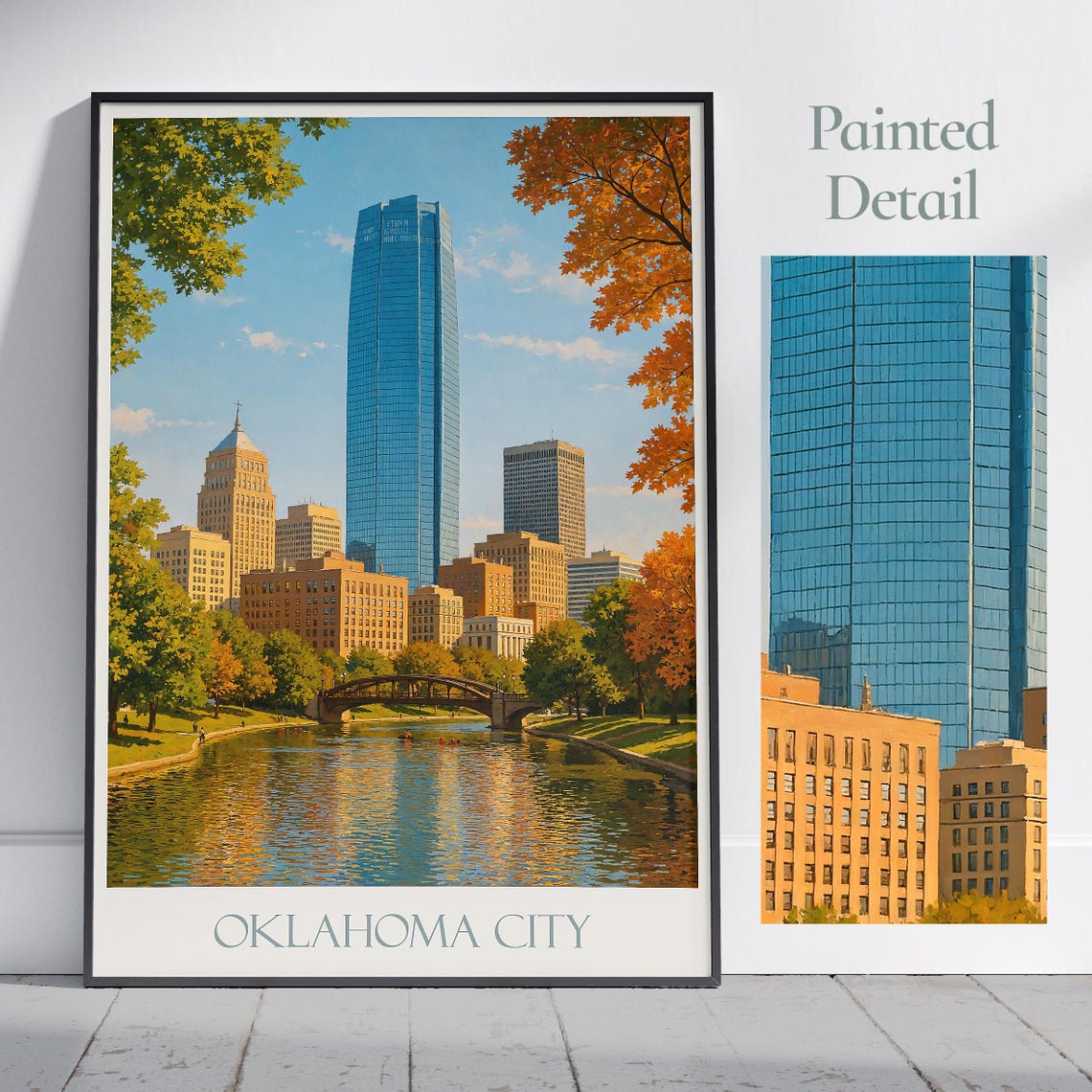 Oklahoma City Travel Poster Okc Print Painted Wall Art Home Decor Framed Cityscape Vacation Gift