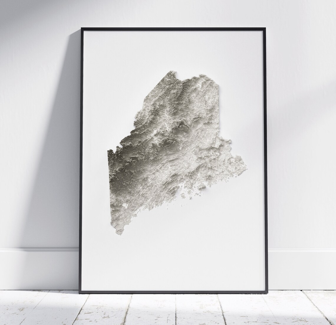 Maine Minimalist Shaded Relief Topographic State Map Art Print
