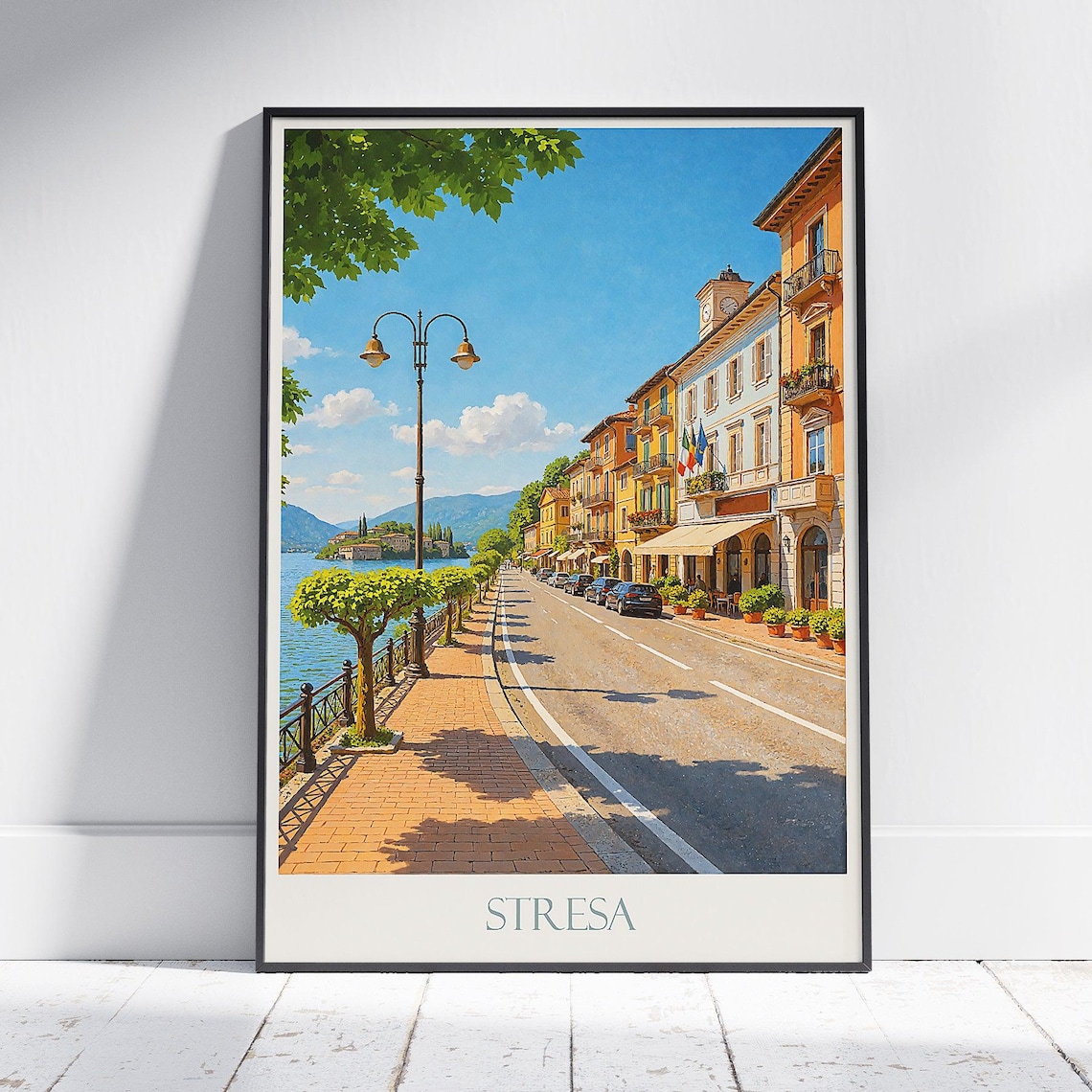 Stresa Italy Lake Maggiore Scenic Lakeside Promenade Travel Poster